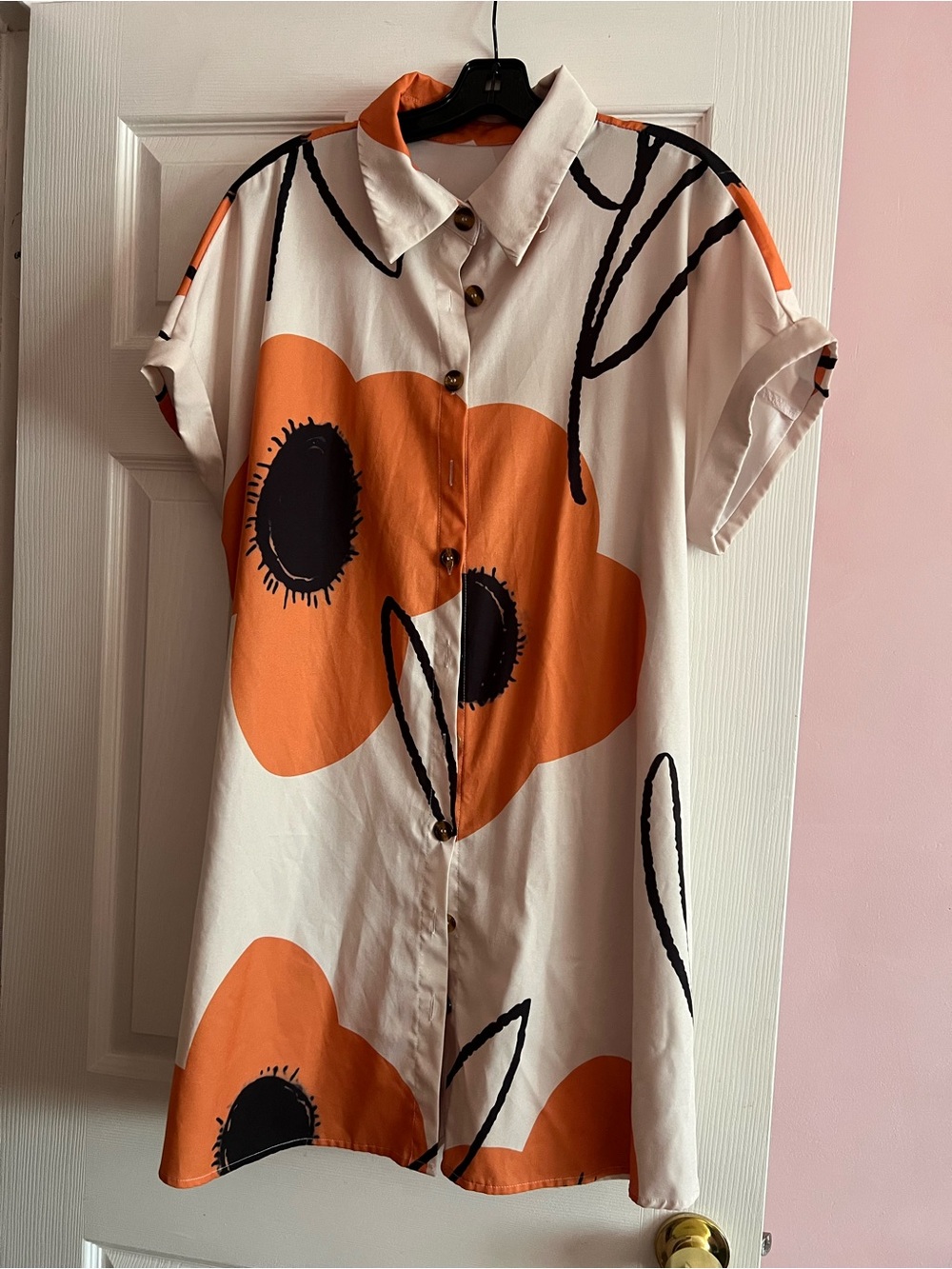 SHEIN White Scarf with Black Floral Print and Orange Edge